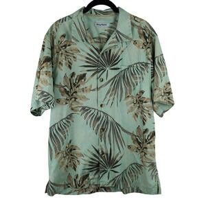 Tommy Bahama Size L Floral Palm Silk Short Sleeve Button Up Shirt